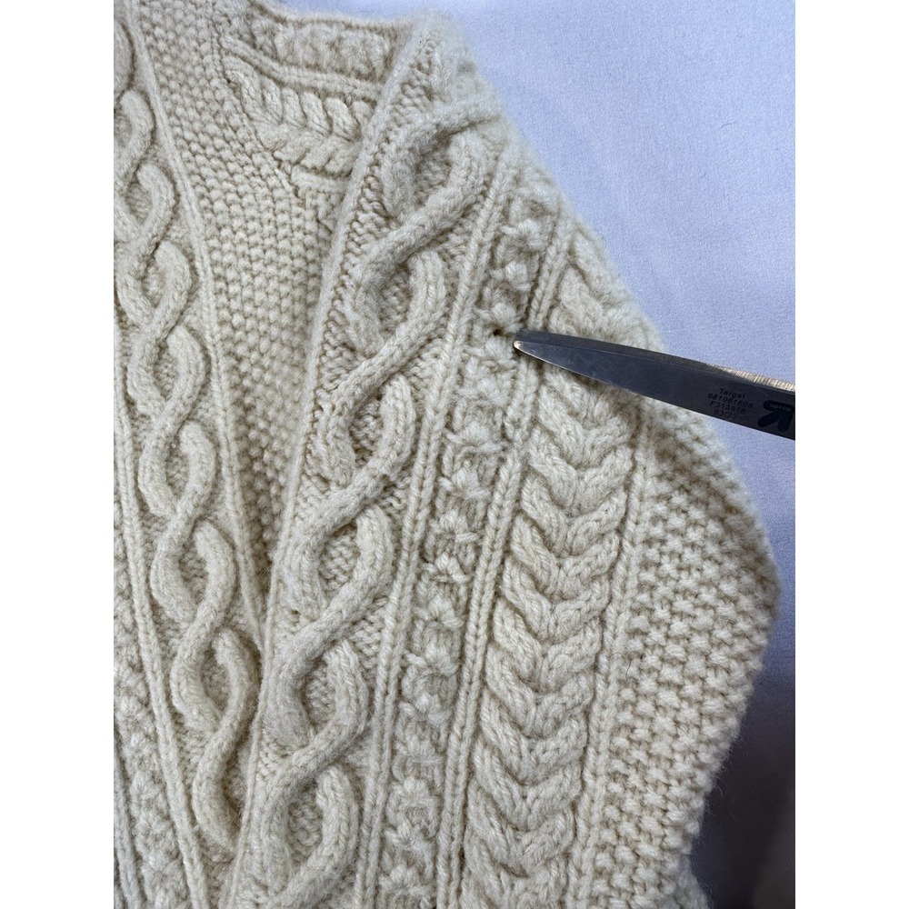 Handmade Vtg Cable Knit Cardigan Sweater Womens Sz Medium Grandma Knitting Ivory - Picture 3 of 10